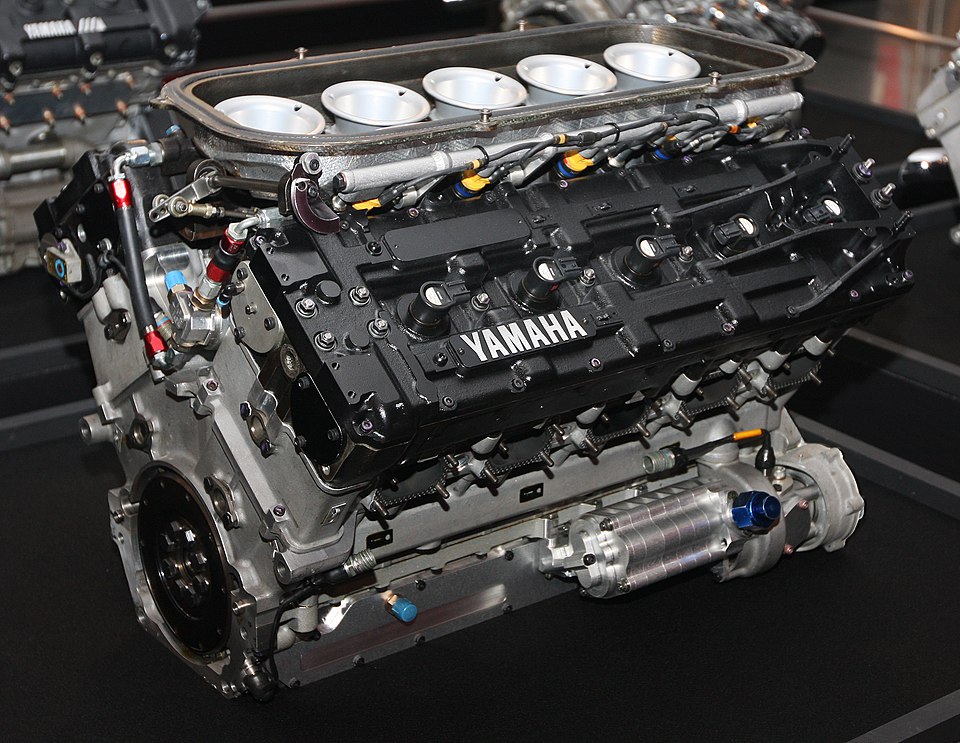 Yamaha Formula 1 V10 engine used in the 1990s, known for high RPM and unique design