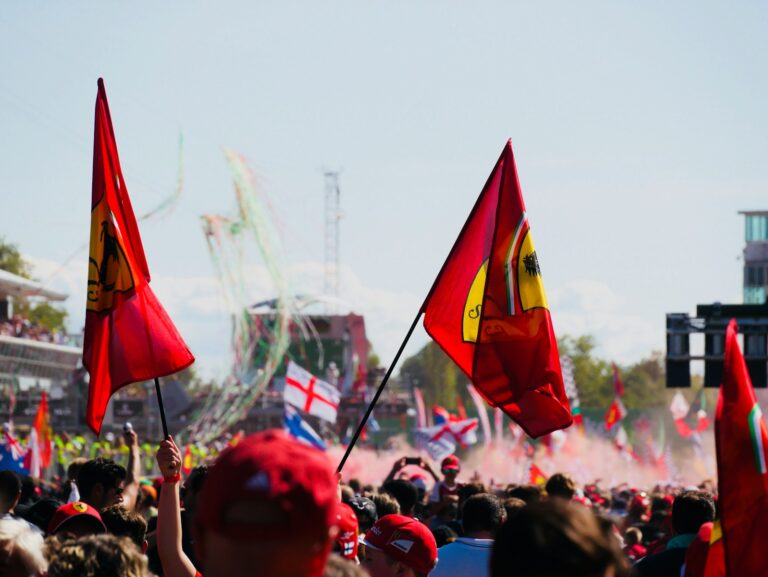 person raising two red flags