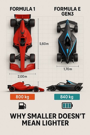 Why Formula E cars are smaller but heavier than F1 cars